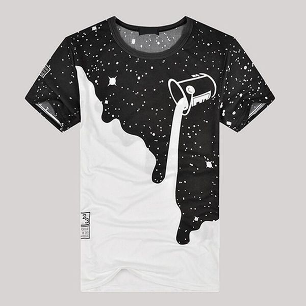 

men's t-shirts 2021 men fashion summer milk poured pattern inverted round neck slim casual couple 3d t shirt printed short sleeve, White;black