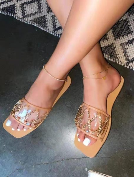 

sandals women shoes summer flat pearl string bead slippers transparent chain casual plus size 43, Black