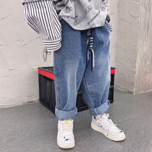 

jeans autumn children's kid retro distressed light-colored casual all-match breathable boy denim harem trousers kj39, Blue