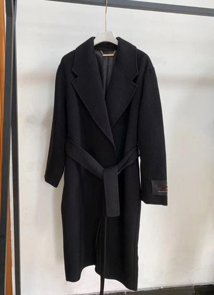 

women's wool & blends edge strong goods a small amount of 2021 autumn and winter middle long thin cotton double-sided tweed coat, Black