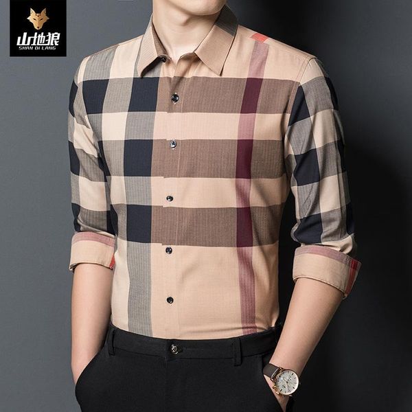 

men's casual shirts mountain wolf 2021 spring middle-aged striped business long sleeve shirt no iron, White;black