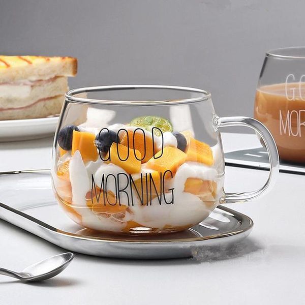 

mugs letter printed transparent creative glass coffee tea drinks dessert breakfast milk cup handle drinkware