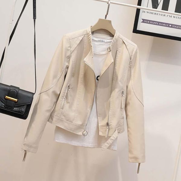 

women's leather & faux jackets women pu loose motorcycle short female streetwear oversized korean style outwear spring autumn, Black