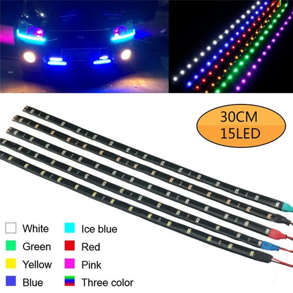 

interior&external lights 2pcs 30cm el wire waterproof led strip light motor glow line rope tube cable daytime running tape party car decorat