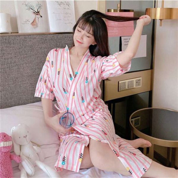 

bathrobe nightgown kimono bathrobe japanese hefeng women's thin pajamas summer short sleeve medium length nightdress