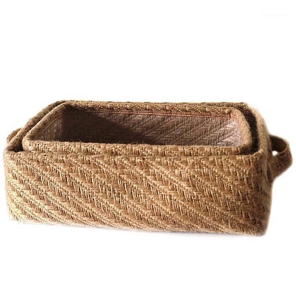 

storage baskets braided jute cloth flowerpot basket cotton linen blended deskbox kids toys sundries organizer1