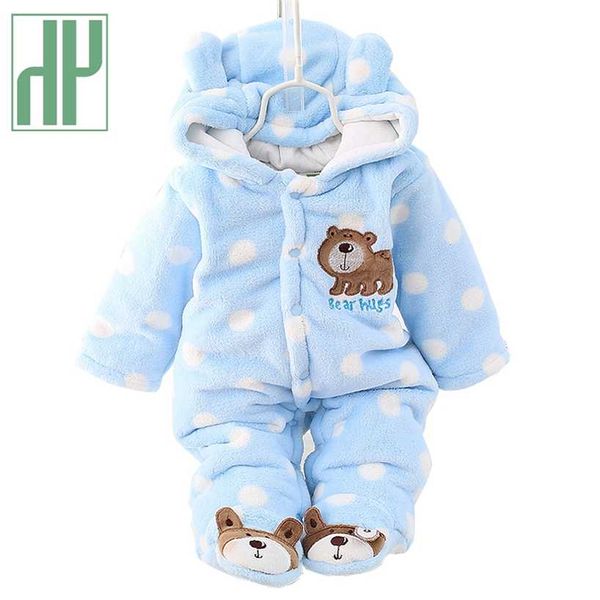 HH Baby Winter Strampler Warm Hlannel Plüsch Overall Mädchen Jungen Bär Tier Kostüm Mit Kapuze geboren Pyjamas Overalls 220106