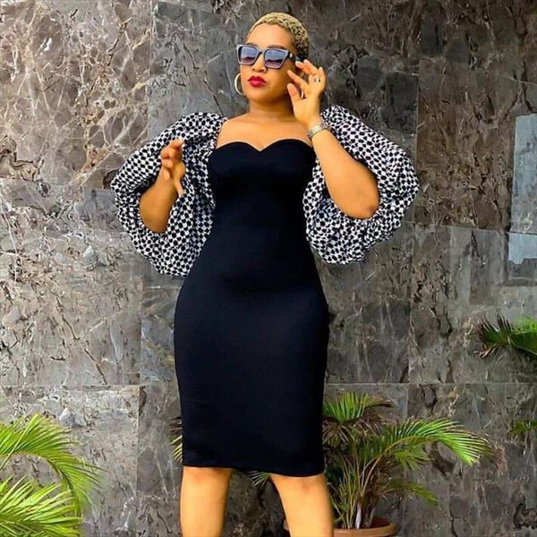 

Sexy Bodycon Strapless Big Womens Dresses Lantern Sleeve Slim Fit Bandage Plus Size Evening Party Club Occasion Clothes, Black;gray