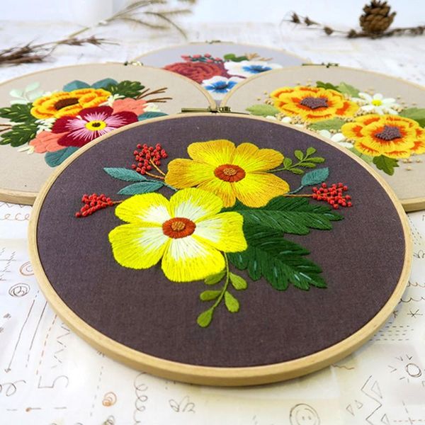 

flower diy embroidery starter kit for adults beginners with 20cm hoop instruction art cross stitch home hanging decor other arts and crafts