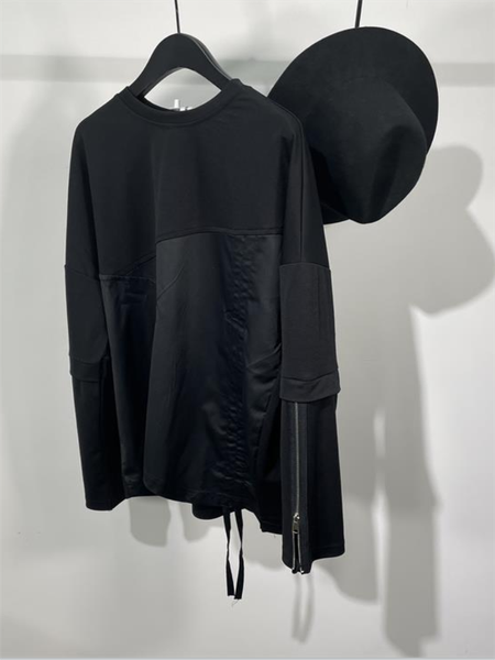 

men's t-shirts long sleeve t-shirt spring and autumn dark round collar irregular asymmetrical personality zipper splice design, White;black