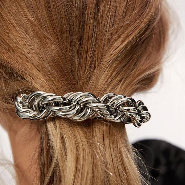 

retro metal chain french hair clips twist geometry ponytail hairpin women brattes snap clip headwear accessories