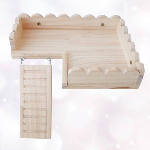 

small animal supplies 1 set hamster wood platform tray foundation cage toys (small size khaki)