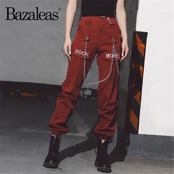 

women's pants & capris 2021 streetwear front double pockets with chain cargo punk letter print women trousers, Black;white