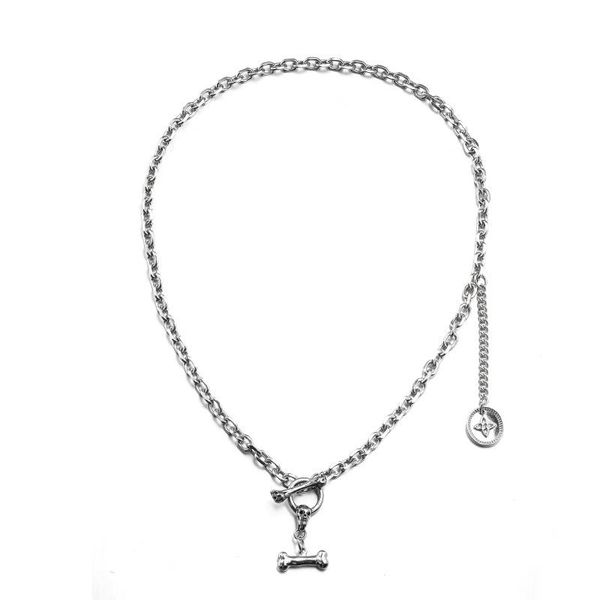 

chains fashion stainless steel skull necklace hip hop titanium men's couple bone ot buckle, Silver