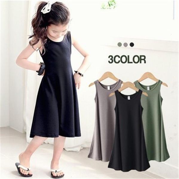 

girl's dresses 2021 children girls' clothing black girls dress summer casual kids vest for teenage 4-15y 3686, Red;yellow