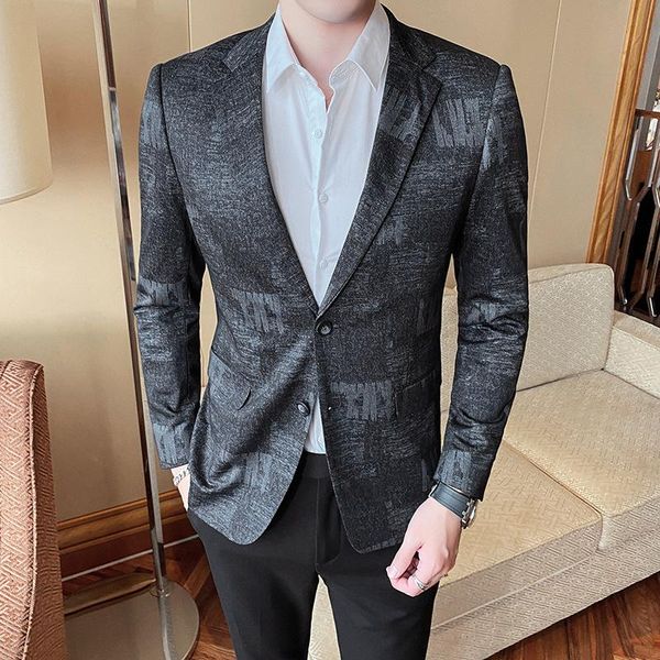 

men's fashion 2021 spring suit korean slim print two button single suits & blazers, White;black