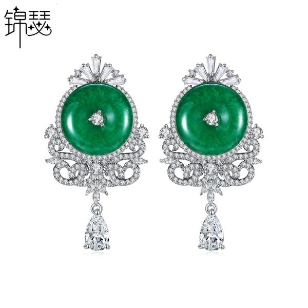 

jewelry charm stud 's favorite earrings fashion banquet temperament national style green chalcedony gift girl, Golden