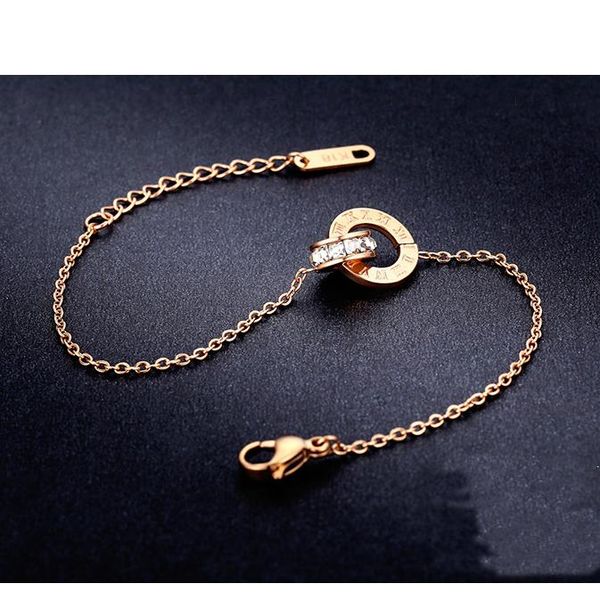 

anklets roman nurmerals double ring titanium rose gold anklet fashion girl jewelry,wholesales woman, Red;blue