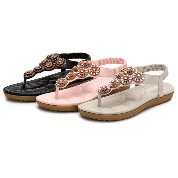 

women sandals crystal casual flat elastic band bohemian beach shoes leisure ladies fashion soft comfortable durable, Black