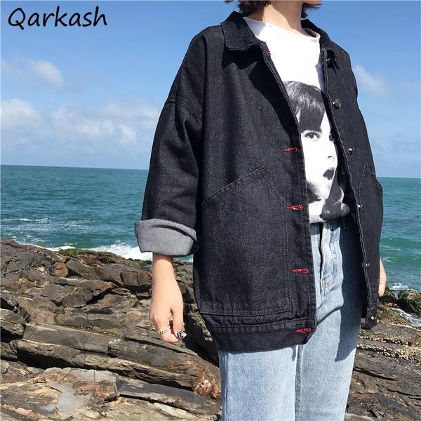 

women basic jackets long sleeve denim loose casual female spring autumn outwear simple all-match korean style ulzzang daily chic women', Black;brown