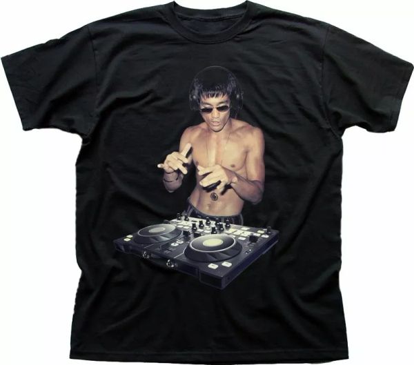 

Bruce DJ Lee rave KUNG-FU Karate Lee Jun-fan black t-shirt FN9272, White;black