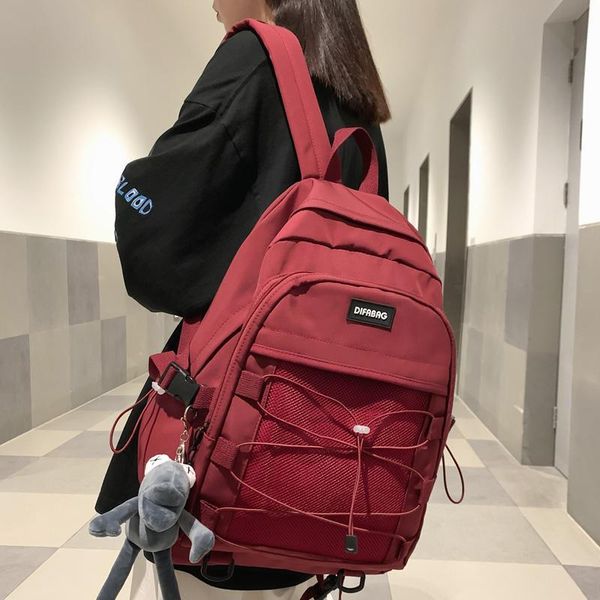 

large capacity waterproof nylon backpack men and women insert buckle travel bag drawstring schoolbag book