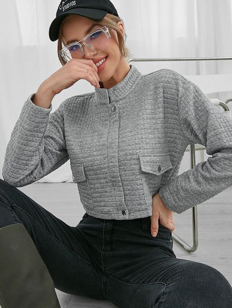 

mock neck flap pocket crop jacket x9xn#, Black;brown