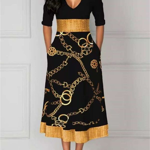 

casual dresses q6133 women's fashion medium digital long sve printed drs, Black;gray