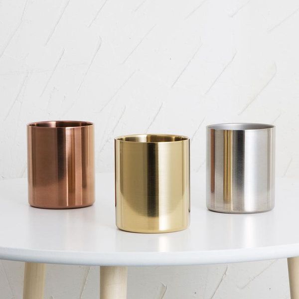 

vases 400ml stainless steel flower pots succulent vase flowerpot hydroponic pen holder double wall cups home decoration