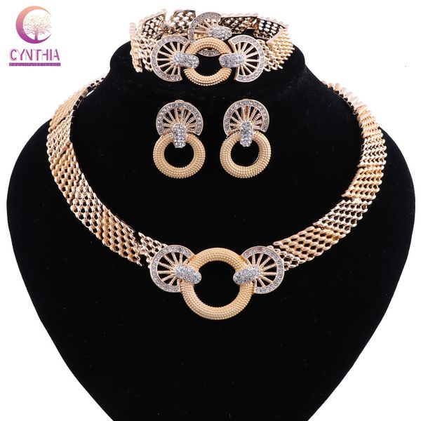 

jewelry sets african gold color flower shape crystal necklace earrings fashion wedding elegant costume set, Black