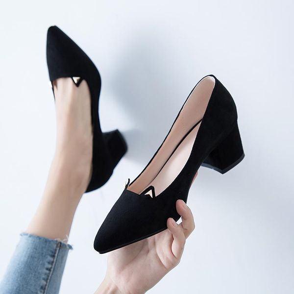 

dress shoes 2021 women slip on shallow square high heel fashion pumps pointed toe casual wedding size 34-43, Black