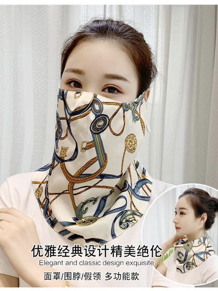 

scarve silk small bib women's summer sunscreen neck protection mask hanging ears cycling to cover the whole face veil scarf thin sectio, Blue;gray