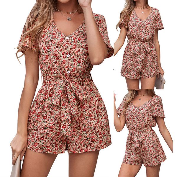 

casual dresses 2021 spring and summer women's short sve button knot jumpsuit, Black;gray