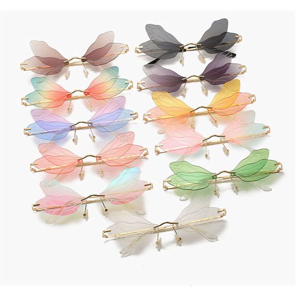 

2021 Vintage Dragonfly Wings Fashion Random Hd Lens Men Pink Sunglasses UV400 Eyewear Women, Black