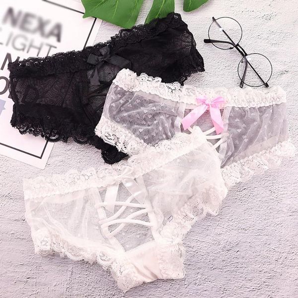 

women's panties women fashion lingerie briefs female underpant bow low waist lace underwear, Black;pink