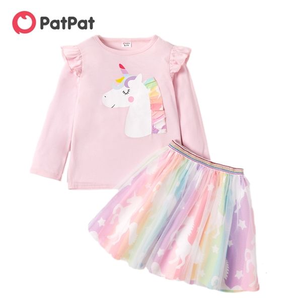 Chegada Primavera e Verão Kid Menina Unicorn Conjuntos Crianças Roupas Bonito Trendy Crianças 210528