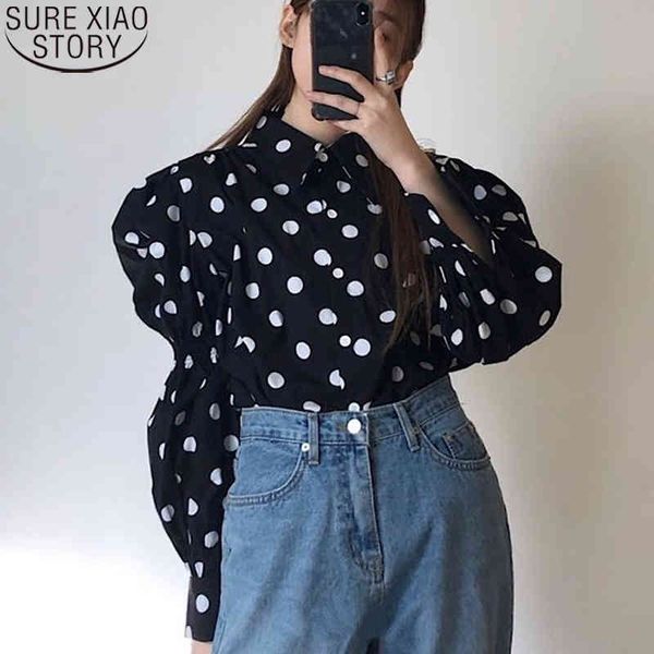 

ladies puff ghost horse style women dot shirt vintage long sleeve shirts turn-down collar blusas clothes 13806 210417, White