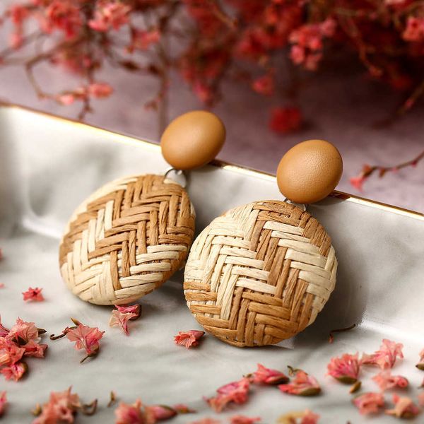 

earrings woven with papyrus and national style round earrings for women, Silver