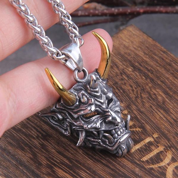 Colares pendentes Vikings jóias nunca desvanecem aço inoxidável Demônio satânico homens colar com caixa de madeira como presente