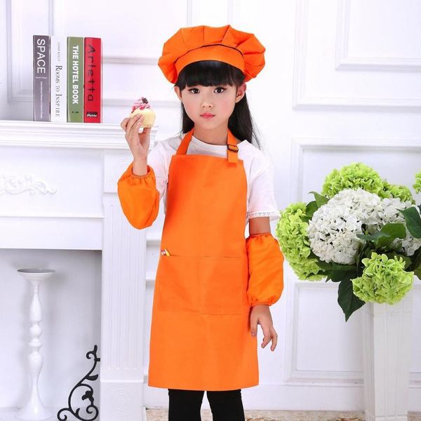 

aprons 3pcs/set child apron kids sleeve hat pocket kindergarten kitchen baking painting cooking drink baby pinafore