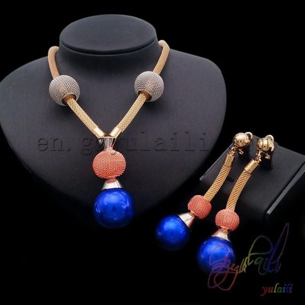 

earrings & necklace luxury woman and sets blue peal 3 color jewellery set fashion jewelry, Silver