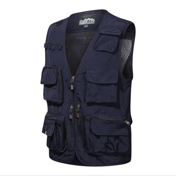 

men's vests 2021 autumn sleeveless vest men jacket breathable outdoor quick dry cargo many pockets reporter pographer waistcoat, Black;white
