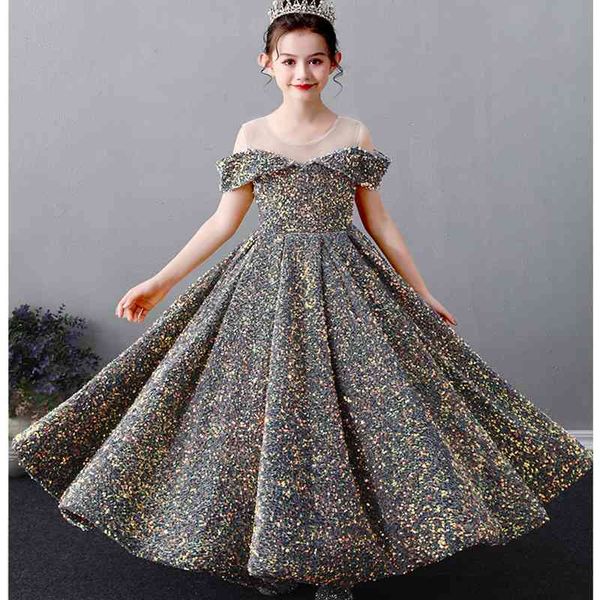 

sequin lace girls princess flower girl dresses wedding birthday party long gown formal pageant gowns junior bridesmaid clothes 210317, Red;yellow