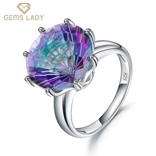 

cluster rings gica gema luxury natural mystic quartz for women real 925 sterling silver with rainbow gemstone wedding engagement jewelry, Golden;silver
