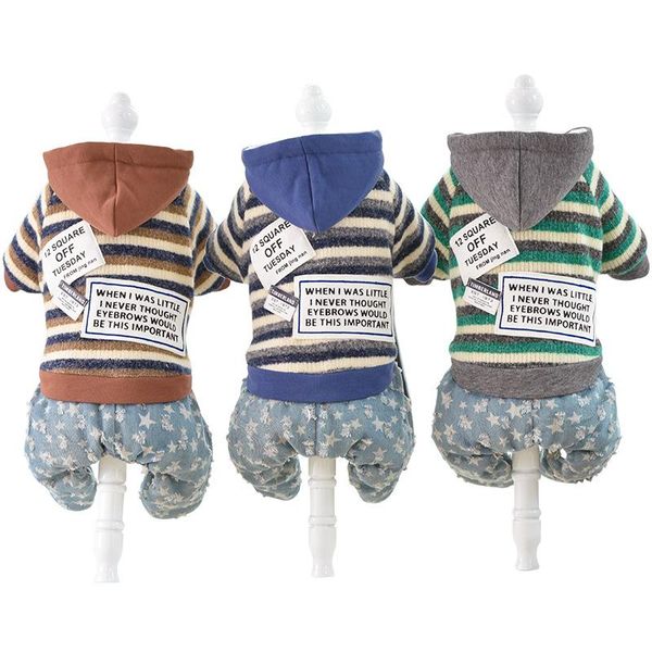 

dog apparel autumn and winter outwear clothes for small warm thick striped design four feet pet clothing hoody jumpsuit