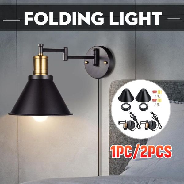

wall lamp 2/1pcs 220v light shade ceiling with switch for homeouse decor fixture iron loft cafe bar adjustable sconce