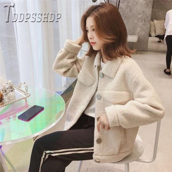 

women's jackets 2021 winter korean single breasted women coat short style imitation lambswool female jacket, Black;brown