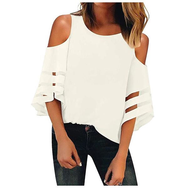 

women's blouses & shirts chiffon white for ladies plus size summer clothes loose solid color stitching halterneck off shoulder blus