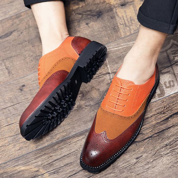 

semi-formal pu leather mens brogue shoes contrast green orange nigeria graceful man dress shoes big size 46 47 48, Black