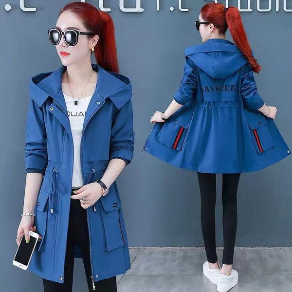 

women's trench coats hooded coat 2021 spring and autumn female length casual windbreaker wild women clothing plus size outwear, Tan;black